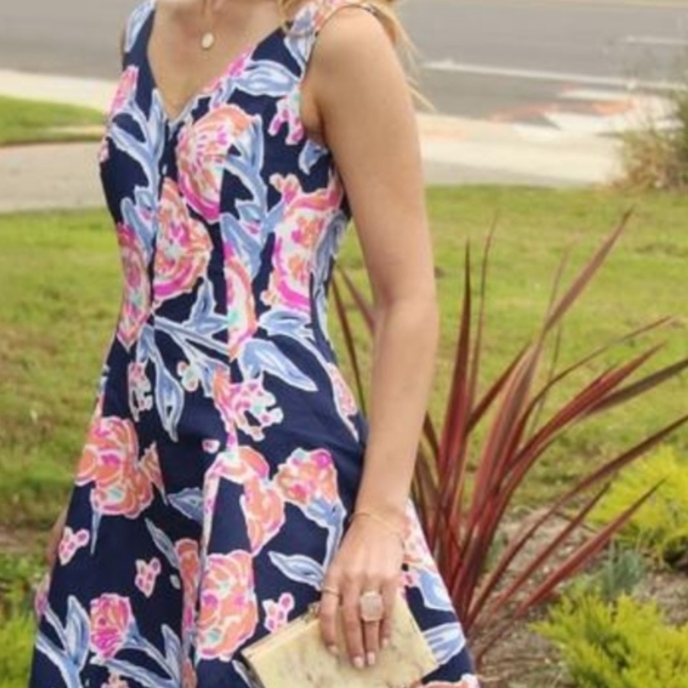 Lilly Pulitzer Clove Dress Pleated Pom Pom Tank Dress